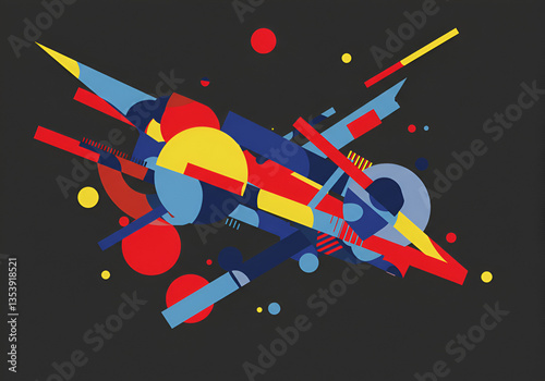 “Abstract geometric shapes with vibrant colors on a dark background”