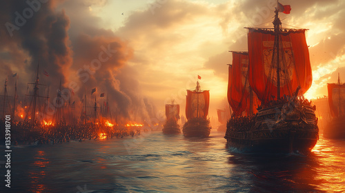 The Battle of Actium: Cleopatra and Antony Face Octavian’s Fleet photo