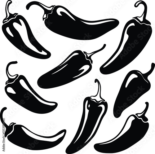 Chili Peppers Silhouette Vector Set – Spicy Food Icons