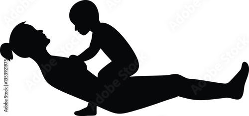 Mother lifting up her baby vector silhouette