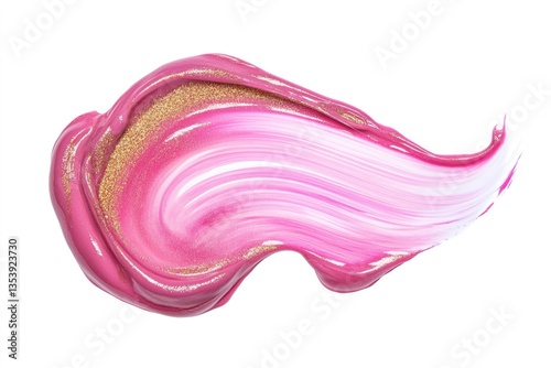 Lip Gloss Smear with Gold Glitter on White Background Closeup