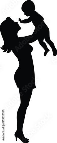 silhouette mother and her children interact
