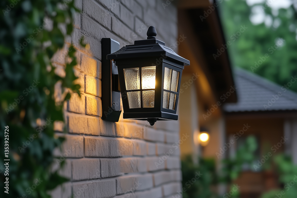 Garden Lantern Illuminated At Dusk Surrounded By Lush Greenery And Soft Glow Garden Lantern Illuminated At Dusk Surrounded By Lush Greenery And Soft Glow