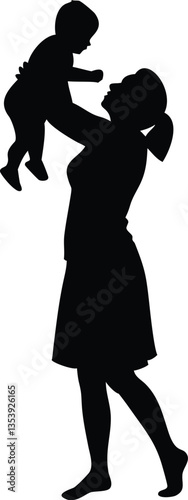 silhouette mother and her children interact