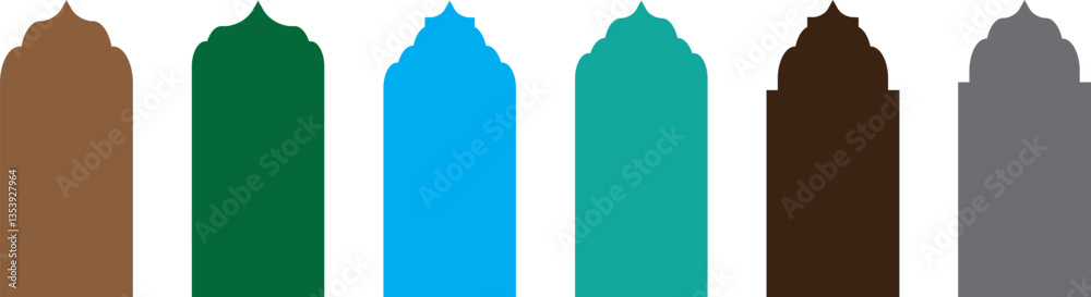 Islamic frame arch collection. colorful Luxury pattern frame set. abstract arabic door window vector template, invitation card islamic certificate border line pattern illustration frame.