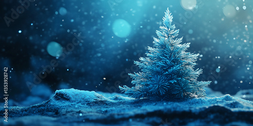 Glowing Christmas Tree in a Snowy Winter Night