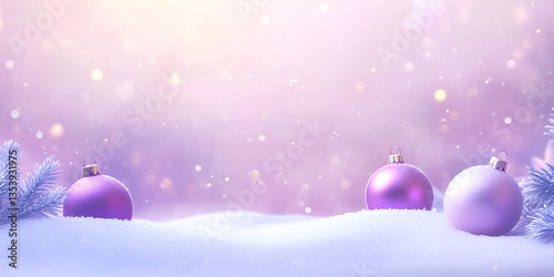 Purple Christmas Ornament on Snow with Soft Lights