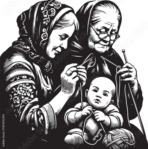 Mother and Son Knitting Vector Bundle