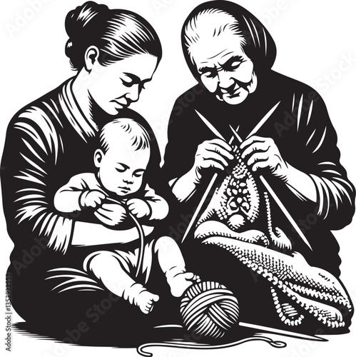 Mother and Son Knitting Vector Bundle