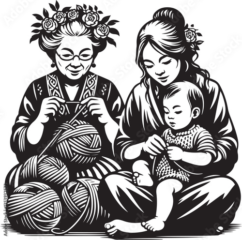 Mother and Son Knitting Vector Bundle