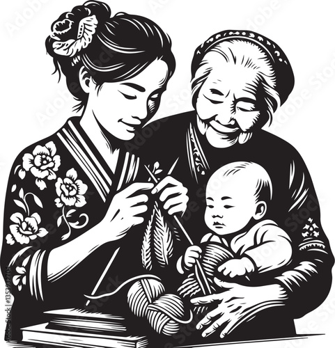 Mother and Son Knitting Vector Bundle