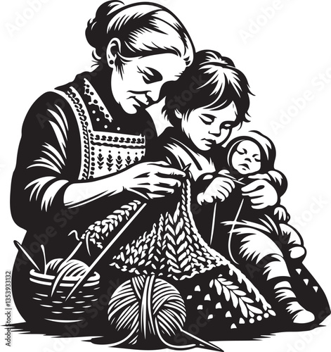 Mother and Son Knitting Vector Bundle