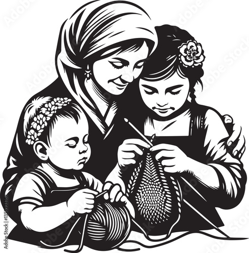 Mother and Son Knitting Vector Bundle