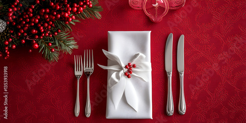 Elegant Christmas Table Setting with Red and White Decor