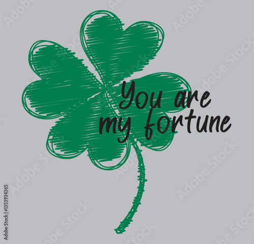 disegno per stampa su t shirt, quadrifoglio con scritta