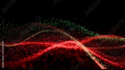 Abstract motion background with red and green particle waves, animated wallpaper, beautiful 4K video footage - デザインプロジェクト用の抽象的なモーショングラフィックスのビデオ背景