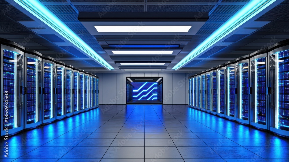 Fototapeta premium Advanced server room showcasing next-generation data privacy frameworks with high-tech equipment and infrastructure