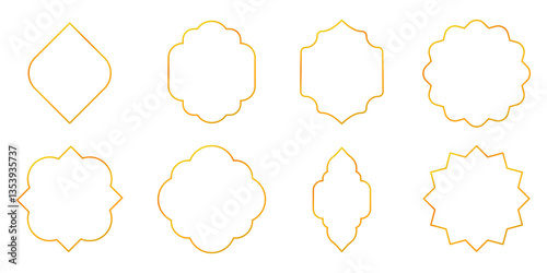 Elegant golden frames, empty, decorative, isolated on a transparent background. Collection, set. Vector illustration. Blank, card, poster, template.