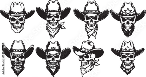 Cowboy Skull Silhouette, Ideal for Western and Gothic Themes - Flat Vector Illustration


