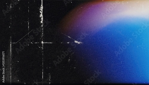 Fototapeta Naklejka Na Ścianę i Meble -  distorted cosmic glitch texture with blue light flare and grainy noise, abstract digital background for sci-fi and cyberpunk art

