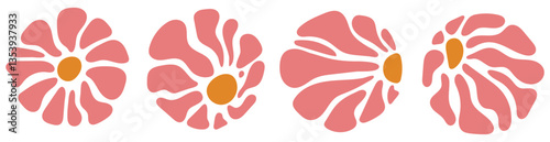 Groovy retro abstract sun backgrounds. Organic doodle shapes in trendy naive hippie 60s 70s style. Contemporary poster print banner template