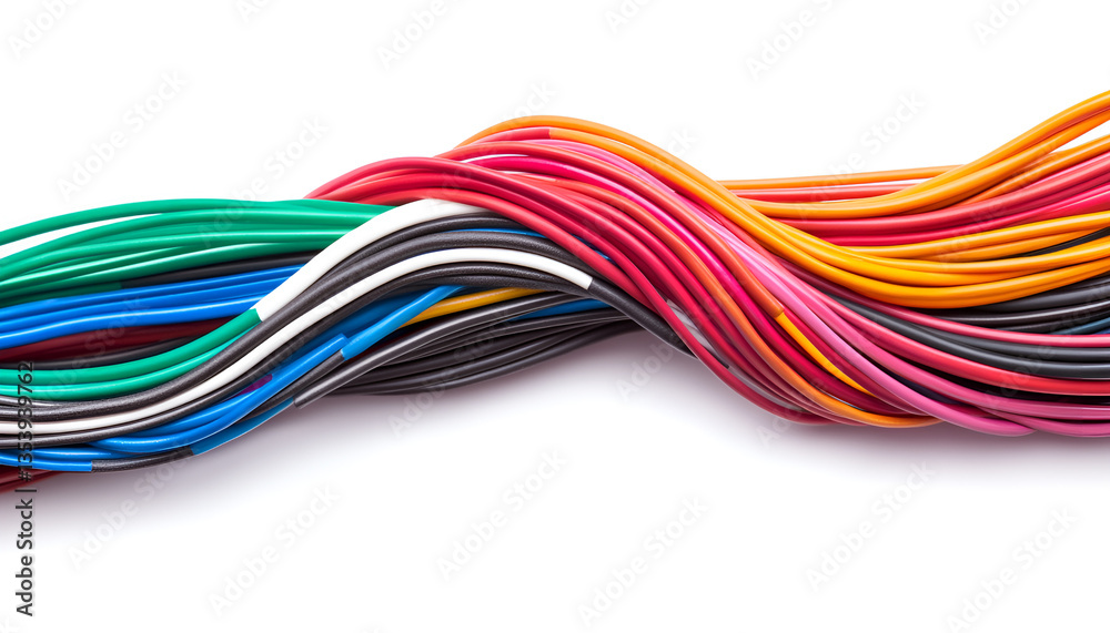 Many colorful electrical wires isolated on white Many colorful electrical wires isolated on white