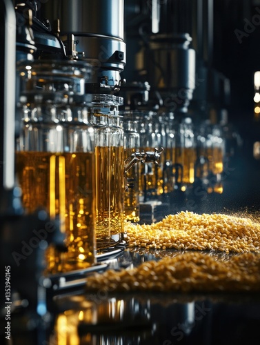 Row of beer glasses filled with beer