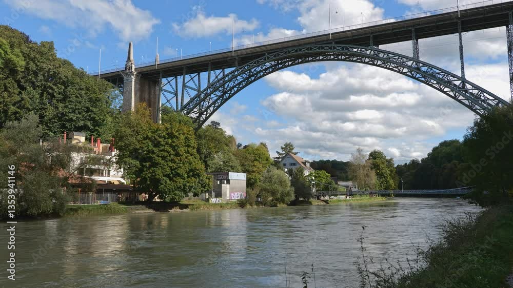 Aare River valley with Kornhaus Bridge - Kornhausbrucke from 1898 in Bern, Switzerland.