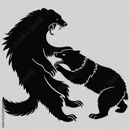 a wolverine tackling its opponent silhouette vector design art and illustration
