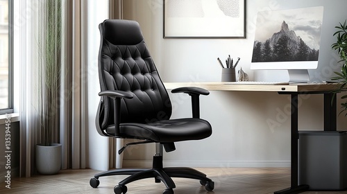 Sleek Office Chair A cushioned, adjustable-height black office chair. 