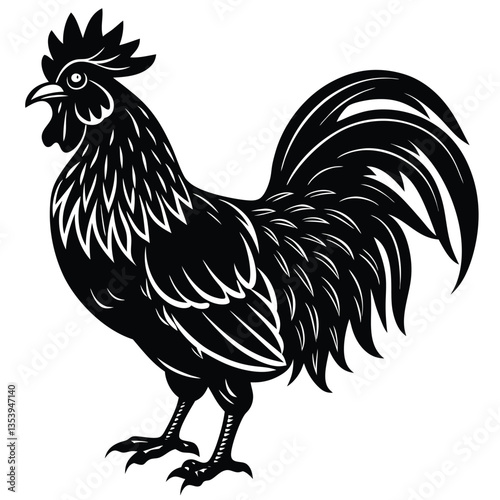 Handdrawn rooster drawing silhouette