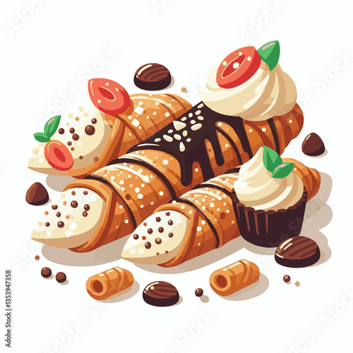 dessert, pastry, sweet, cannoli, food, chocolate, cream, italian, delicious, gourmet, bakery, traditional, italy, cannolo, background, sicily, white, creamy, filling, breakfast, cheese, baked, crust, 