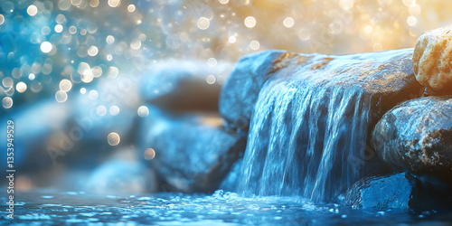 Tranquil Waterfall with Sparkling Light