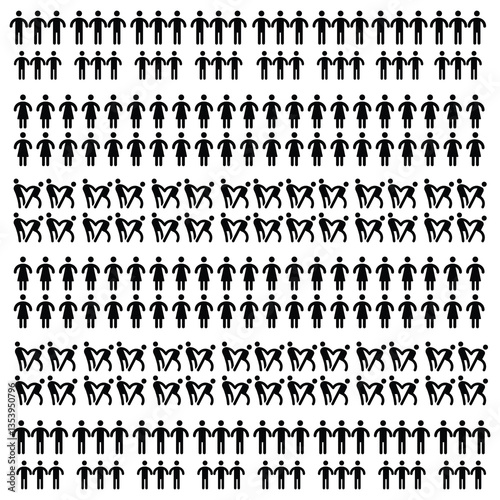Human Representation: A meticulously arranged pattern of minimalist human figures, each representing unity and diverse aspects of a collective.