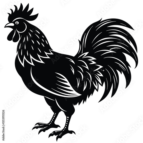 Vector silhouette of rooster on white background