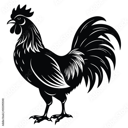 Vector silhouette of rooster on white background