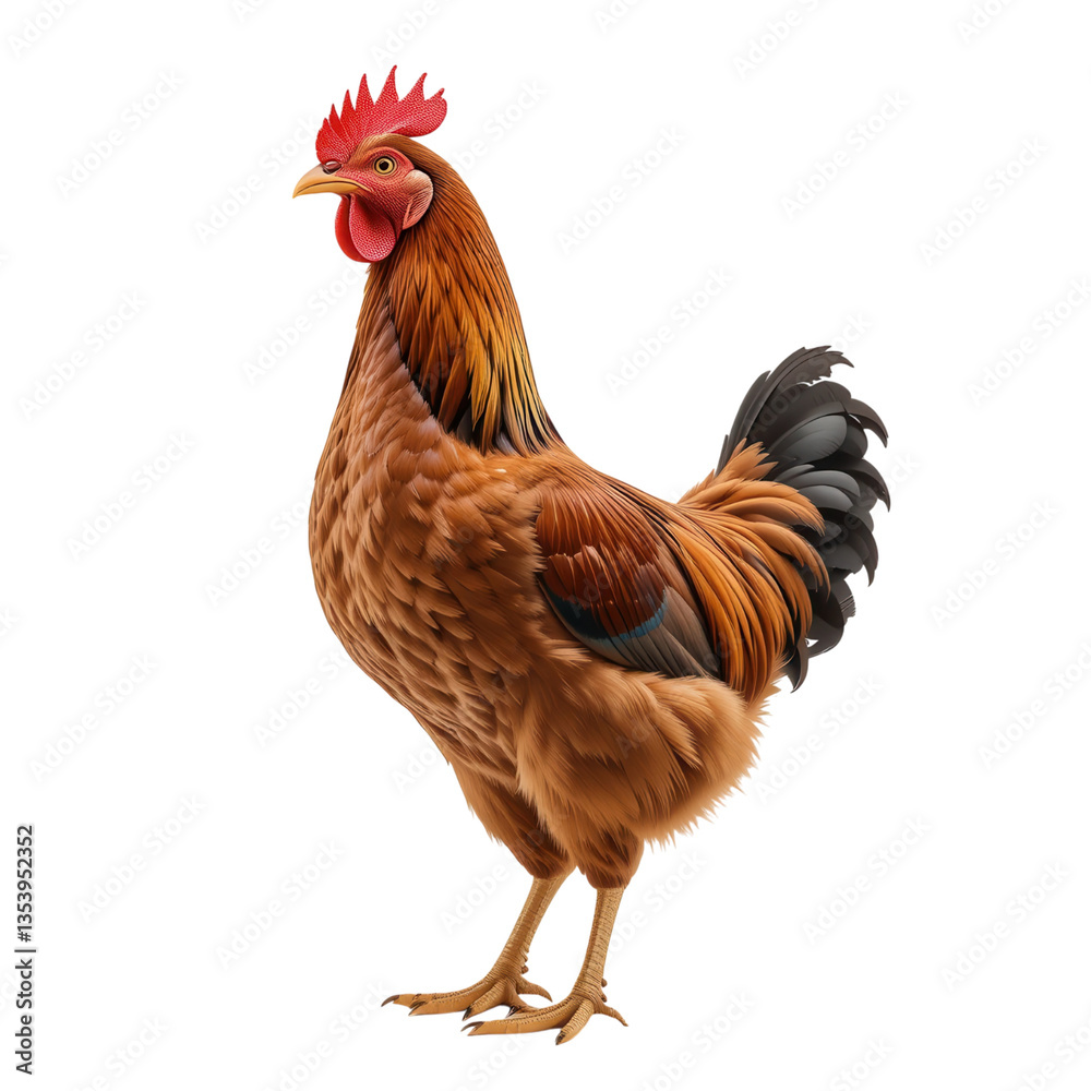 Fototapeta premium Majestic Rooster Standing Proudly Against Black Background in Studio Lighting