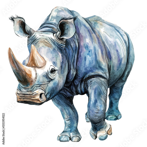 watercolor vector of Rhinoceros, isolated on a white background.