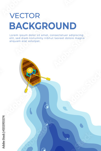 Rowing Boat on Flowing River Abstract Minimalist Vector Illustration Design