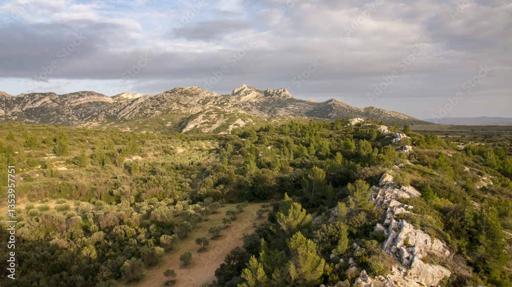 Obraz premium Vue sur les Opies depuis le village d'Aureille, Alpilles, Provence, France