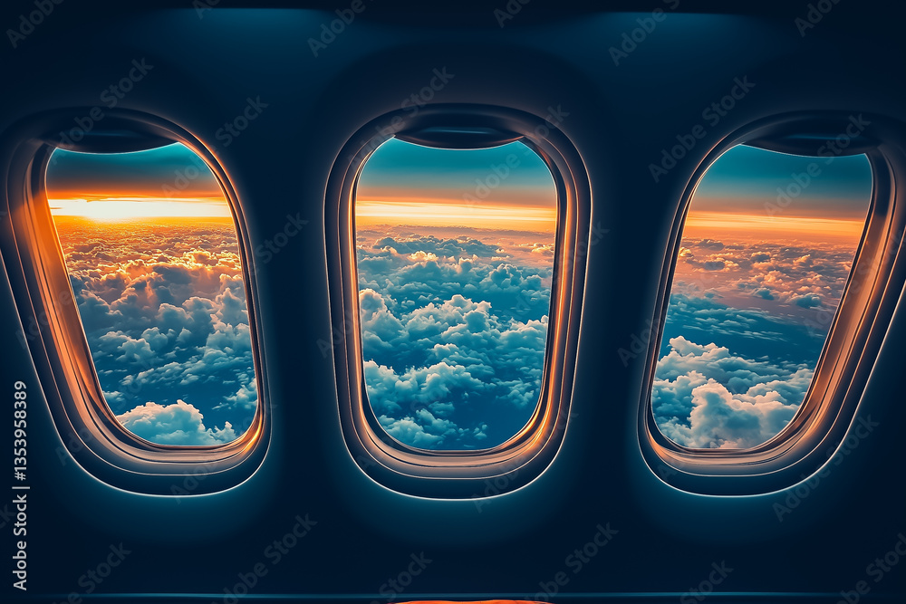 Fototapeta premium Aircraft Windows Showcasing Panoramic Sky Views