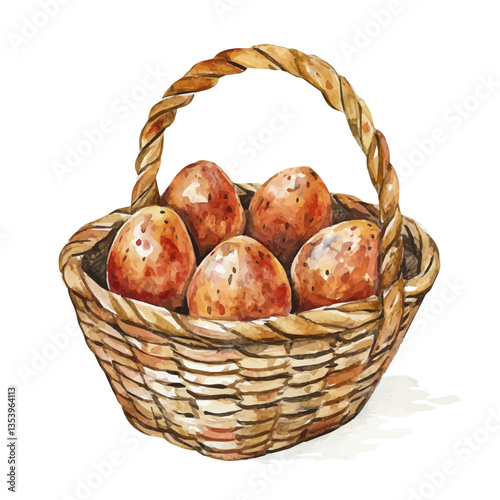 watercolor vector of Salak Basket, isolated on a white background.