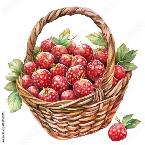 watercolor of Salmonberry Basket, isolated on a white background.