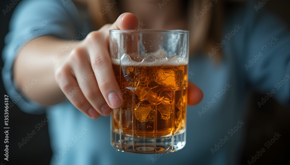 Close-up of a woman’s hand pushing away an offered alcoholic drink, highlighting the struggle of overcoming alcohol dependence and making healthier choices Close-up of a woman’s hand pushing away an offered alcoholic drink, highlighting the struggle of overcoming alcohol dependence and making healthier choices
