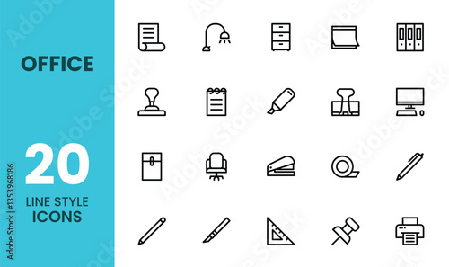 Office icon set with outline style
