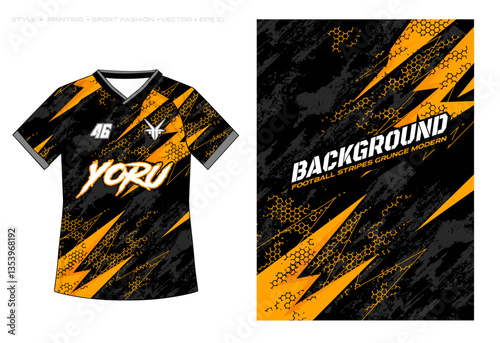 orange sublimation t shirt jersey design striking halftone grunge stripes gradient racing lightning thunder background pattern abstract vector illustration