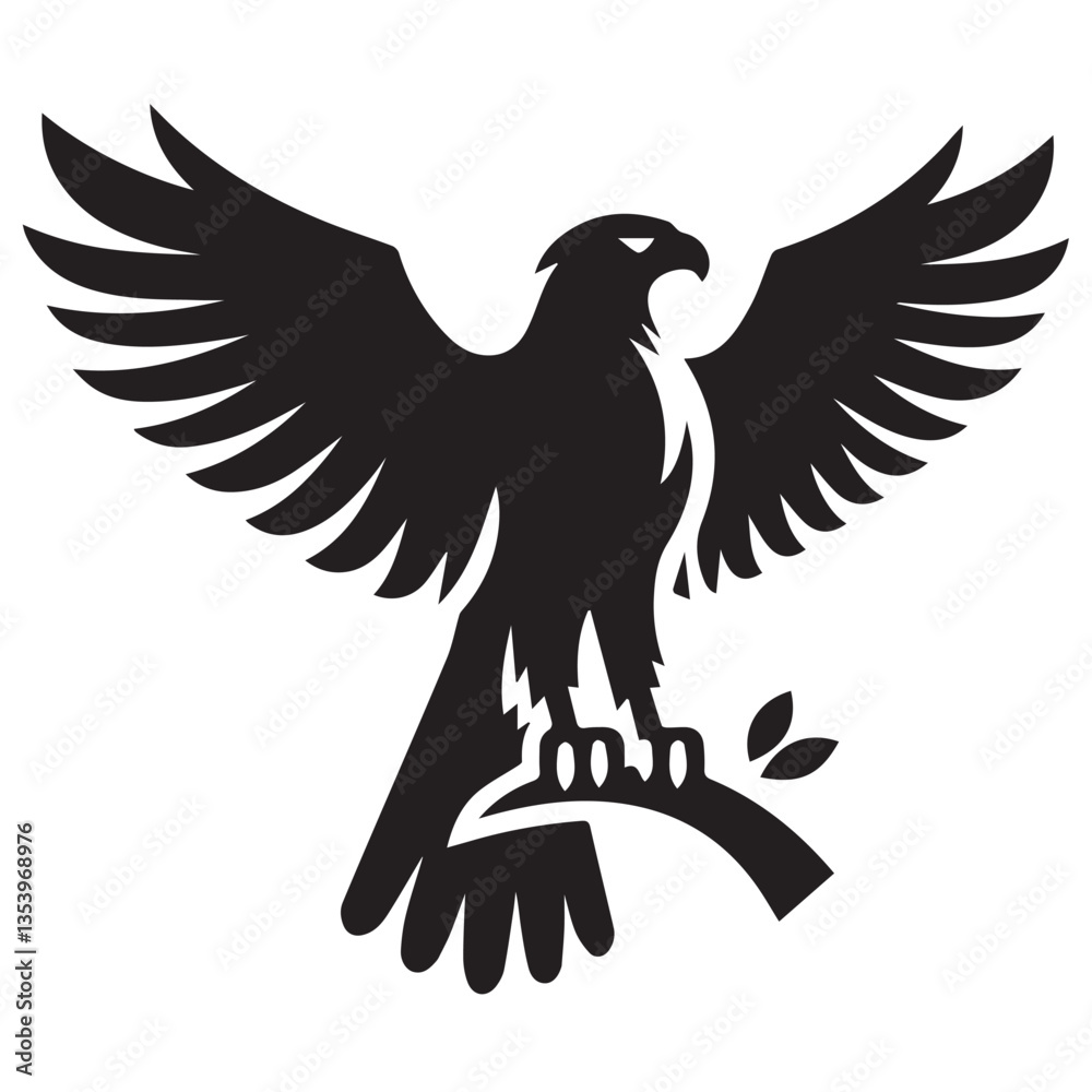 Obraz premium Hawk silhouette black and white vector icon
