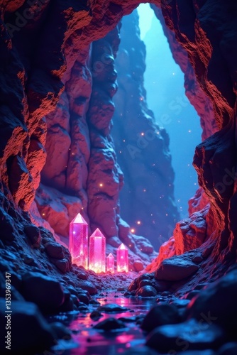 Dazzling crystal formation in a cave, reflective, dazzle