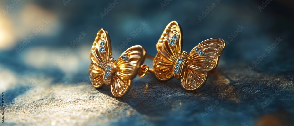 Naklejka premium A detailed view of two butterfly-shaped earrings
