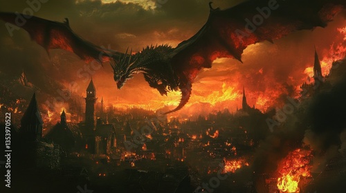 Infernal Dragon's Fury: A City Engulfed in Flames